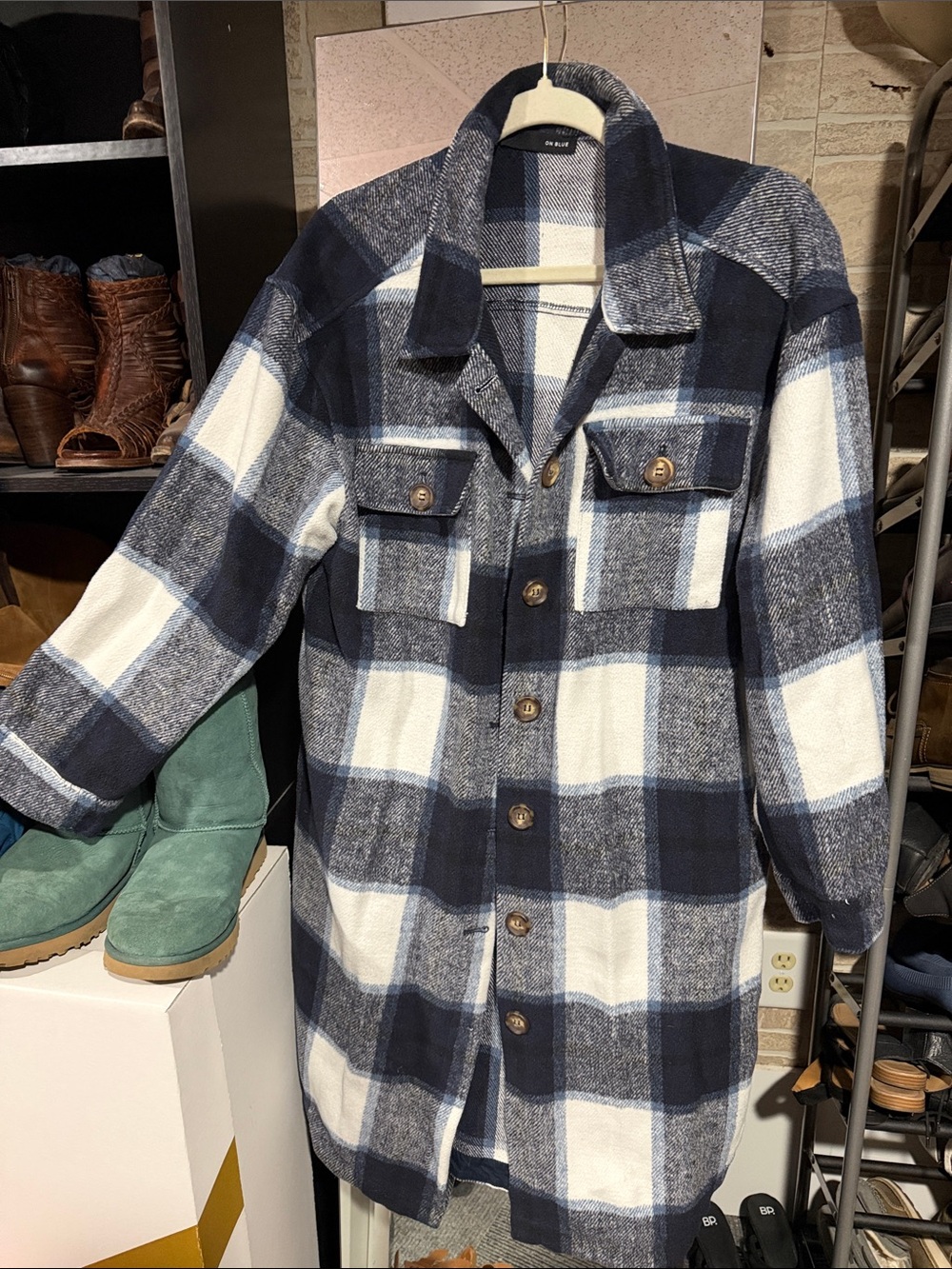 Unknown Brand Navy & Cream Plaid Teddy Shacket